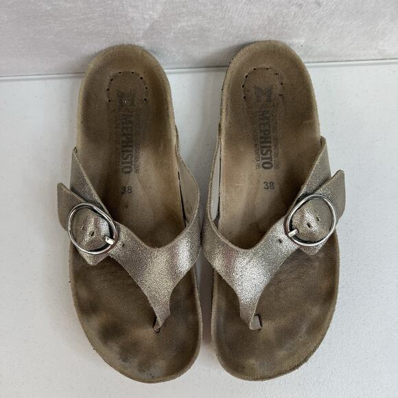 Mephisto Women's 38 US 8 Sandal Natalina Platinum Metallic Leather Lightweight - Picture 7 of 10